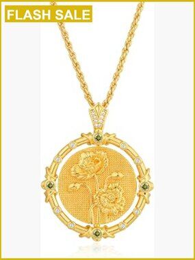 Birth Flower Necklace with Birthstone Dainty Rotating Coin Pendant